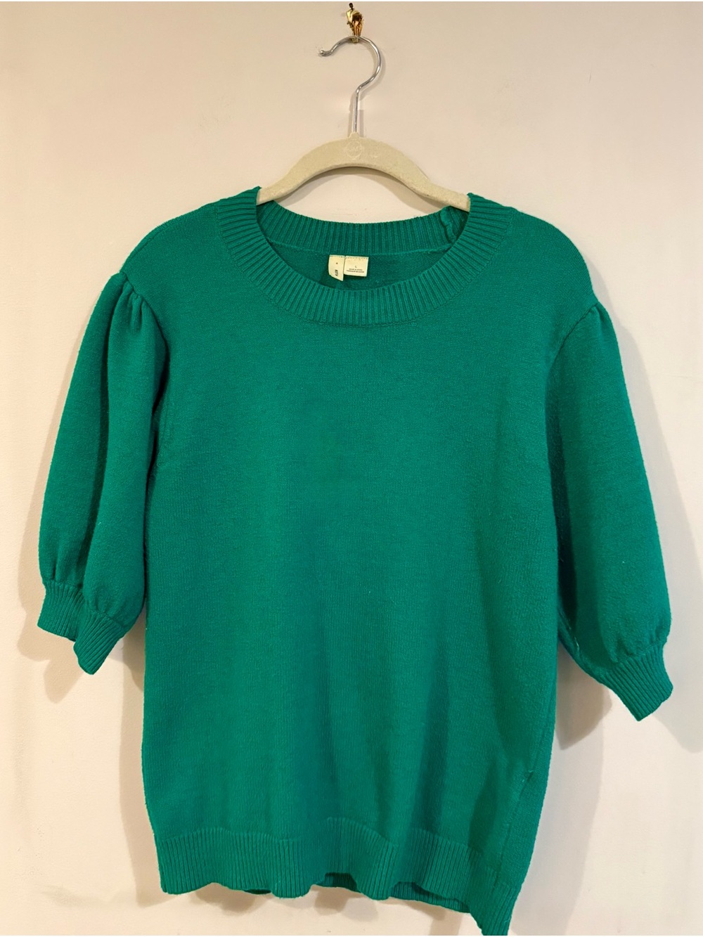 Anthropologie MOTH Connelly Kelly Green Puff Sleeve Sweater, Medium - Picture 4 of 10